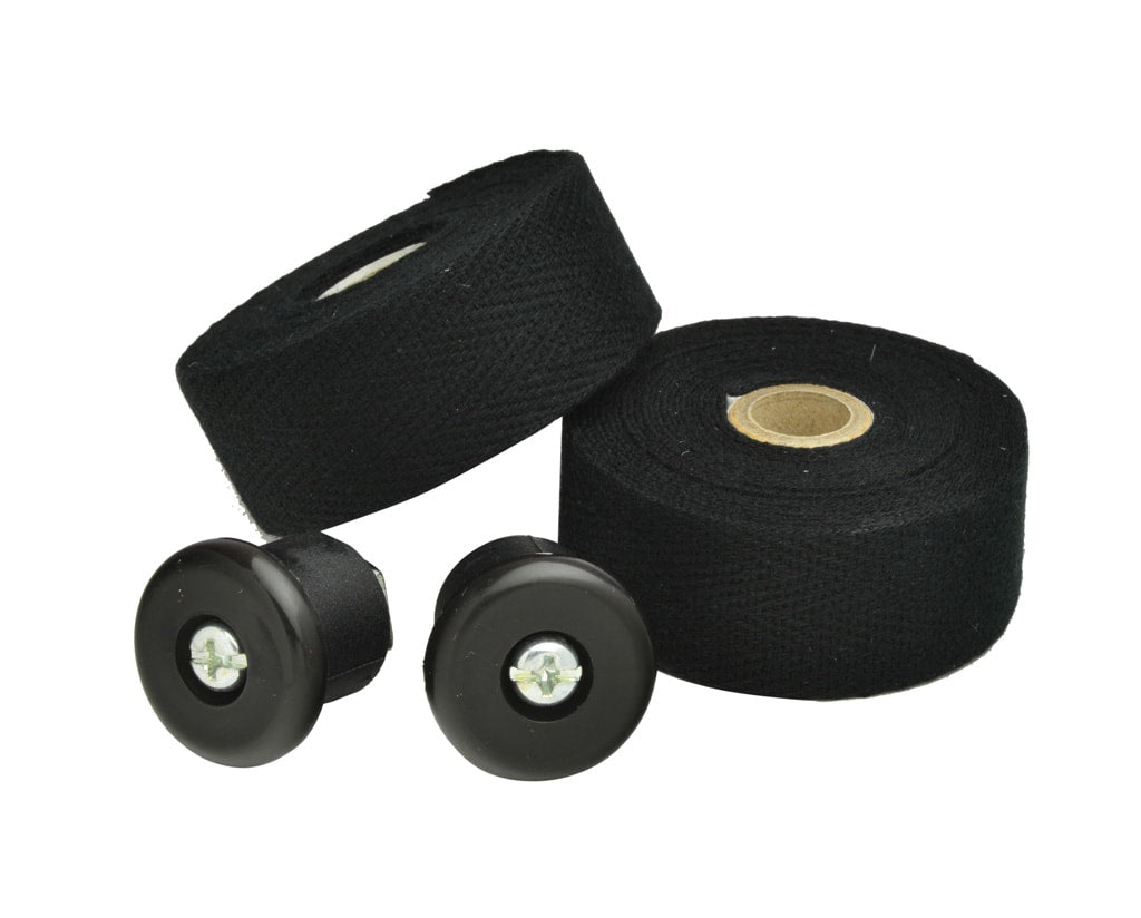 コットンバーテープ(Black)＆バーエンドキャップ(メッキ)※1台分 Cotton Bar Tape New Old Stock (NOS) 未使用 黒　バーテープ